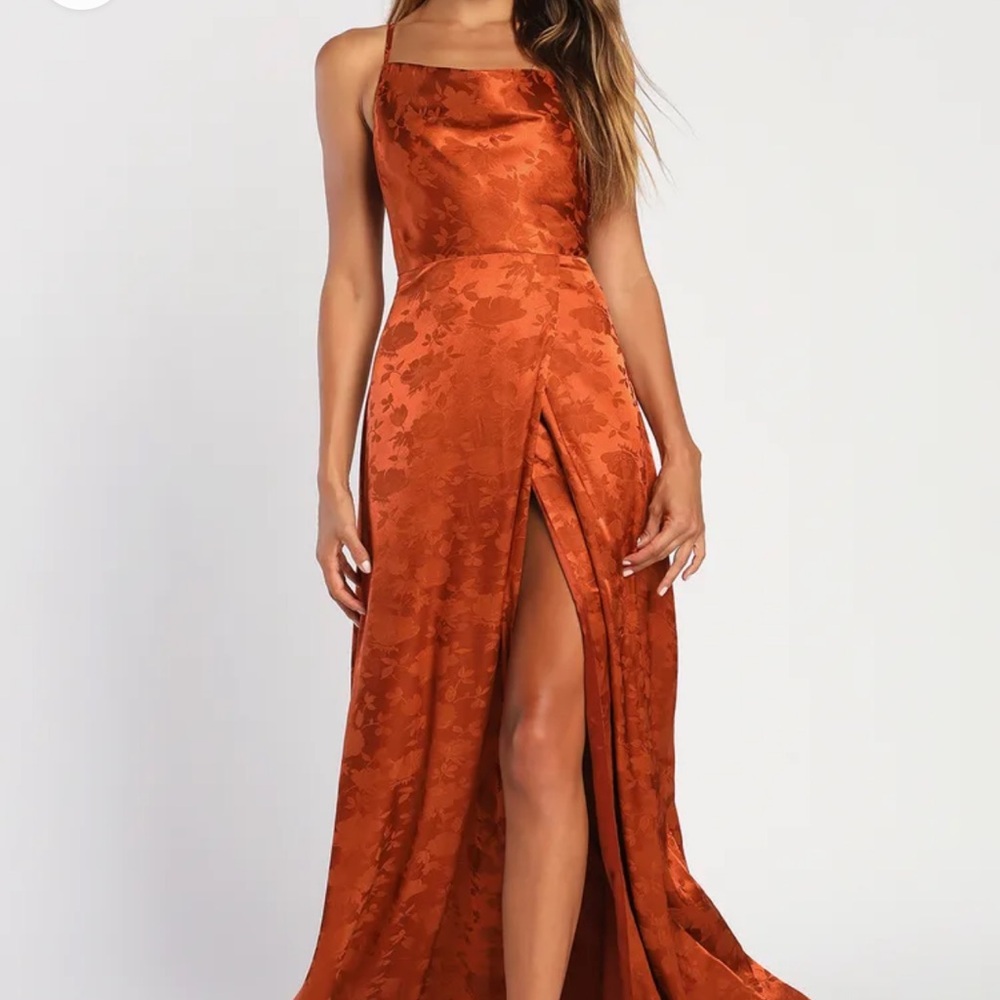 Lulus Rust Orange Satin Maxi Dress